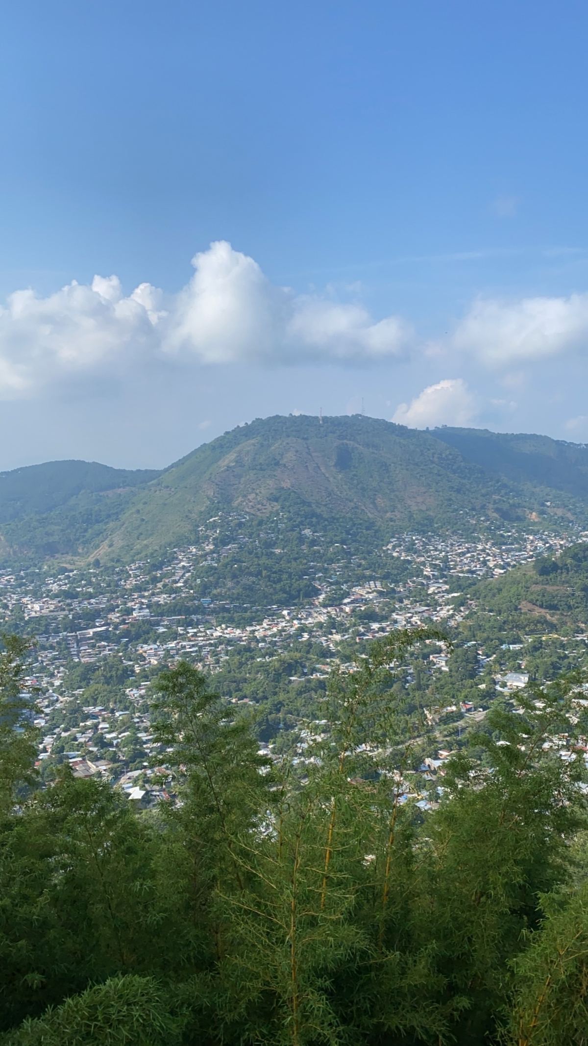Mountain view over a hillside town in El Salvador